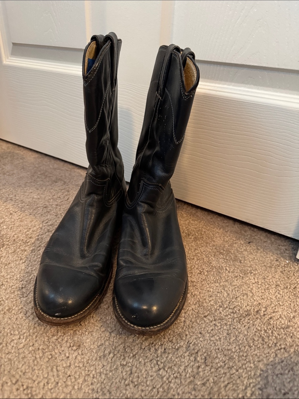 Justin Boots Black Leather Pull-On Western Work Boots